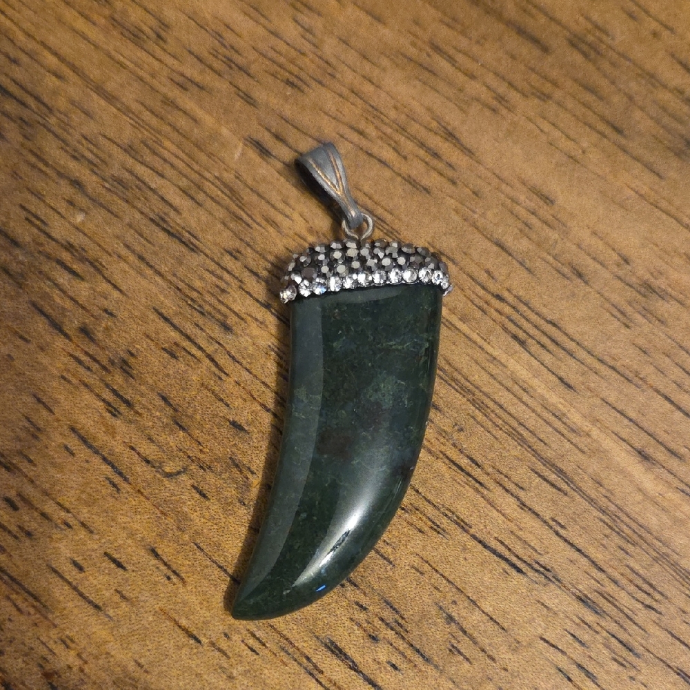 Green Agate And Crystal Pendant With Sterling Silver Bail
